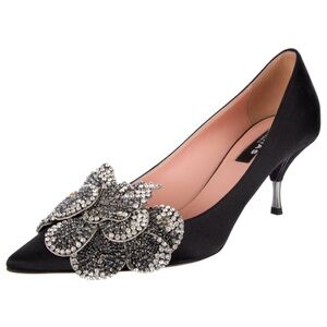 Rochas Crystal Embellished Satin Kitten Heels